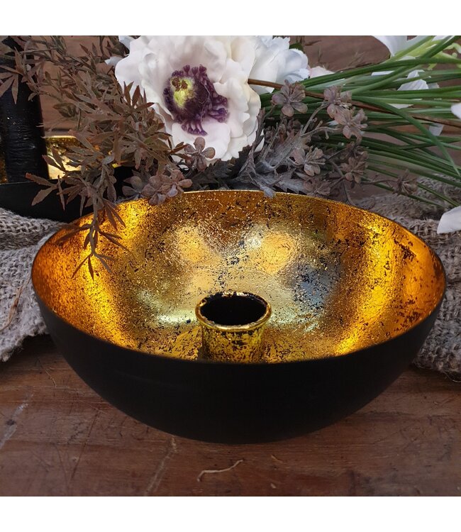 ### Kaarsenstandaard zwart met goud - 12,5x12,5x5cm