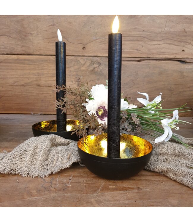 ### Kaarsenstandaard zwart met goud - 12,5x12,5x5cm