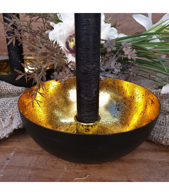 ### Kaarsenstandaard zwart met goud - 12,5x12,5x5cm