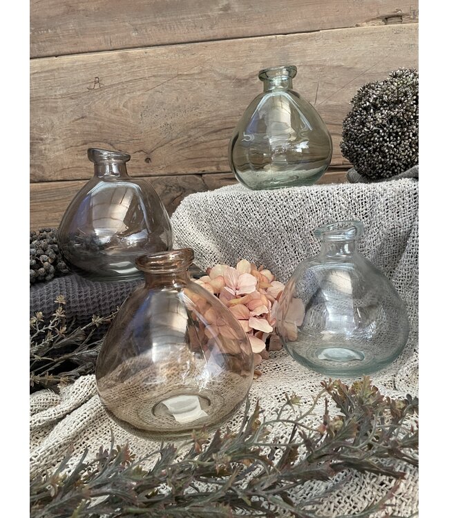 ## wordt niet verzonden - Glazen bolle fles in diverse kleuren- per stuk - ca. 17 x 17 cm