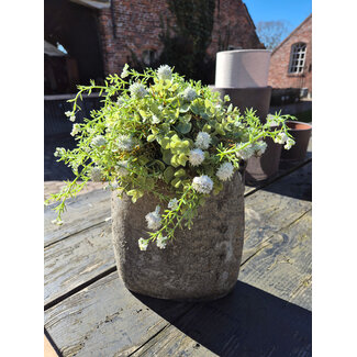 Countryfield Kunst deco halve bol Echinops/eucalipthus XL wit-L38B38H20CM