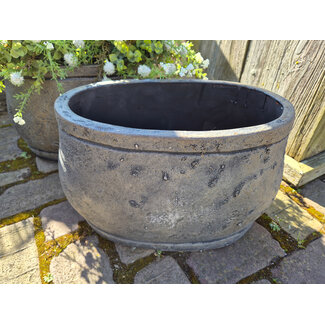 Bloempot -aardewerk ovaal -black and sand -42 x 20 x 22 cm - per stuk