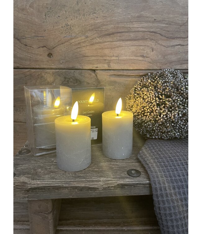 Countryfield # Set van 2 ledkaarsen grijs - 5 x 6,5 cm - excl. 2AAA batterijen