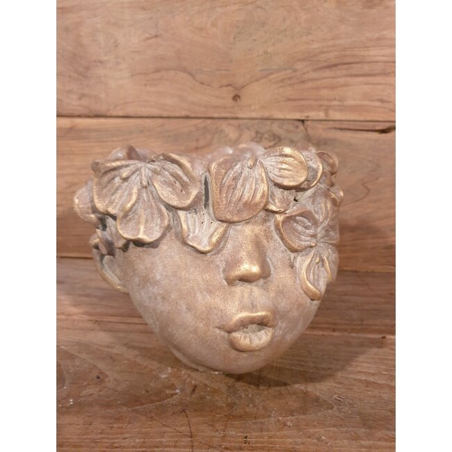 ## wordt niet verzonden - Planter Face Concrete Gold 26x23x21cm