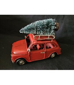 ## Metalen auto met kerstboom rood "F500" - 16 x 7 x 12 cm
