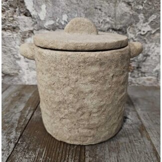Pors pot met deksel creme 19x15x17cm