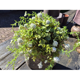 Countryfield # Kunst deco halve bol Echinops/eucalipthus XL wit-L38B38H20CM