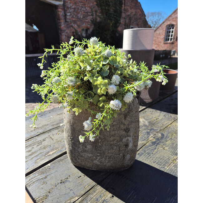 Countryfield # Kunst deco halve bol Echinops/eucalipthus XL wit-L38B38H20CM