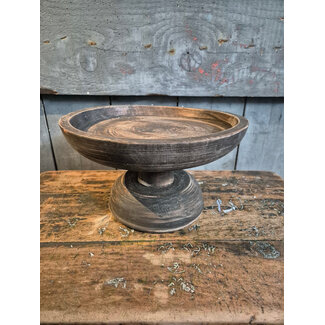 # Donker houten schaal op voet - 25 x 25 x 14 cm