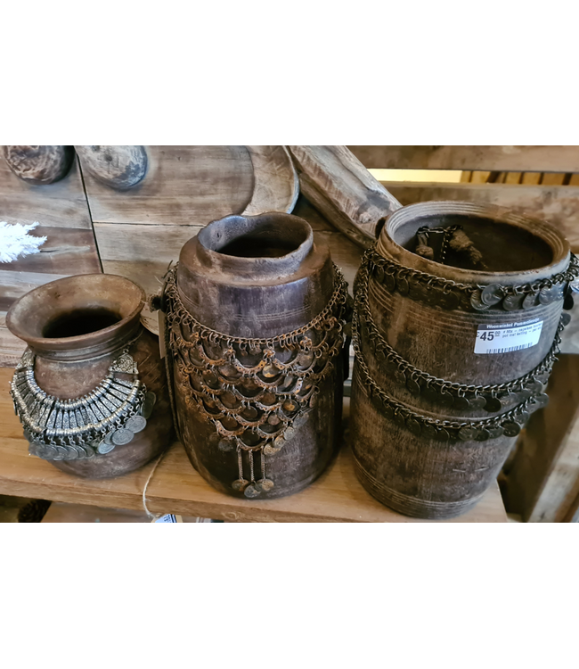 ### Mix - nepalese houten pot met ketting - per stuk