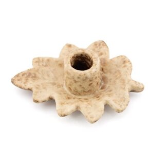 Aardewerk kaarsenstandaard Leafy beige - 12,7x9,7x4,5cm