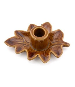 # Aardewerk kaarsenstandaard Leafy bruin - 12,7x9,7x4,5cm