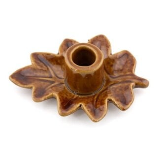 # Aardewerk kaarsenstandaard Leafy bruin - 12,7x9,7x4,5cm