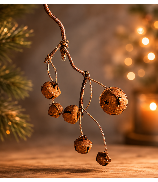 ### Tak met roestige bellen - kerstbeltak - S - ca. 30 cm