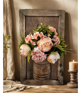 ## mix - Wandpaneel met vaas en houten lijst - ca. 45 x 78 cm - excl bloemen