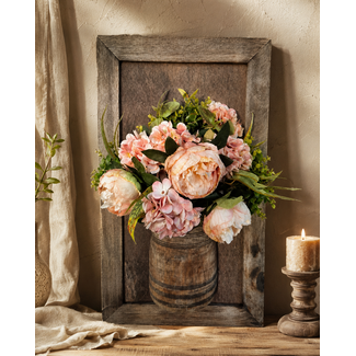 ## mix - Wandpaneel met vaas en houten lijst - ca. 45 x 78 cm - excl bloemen