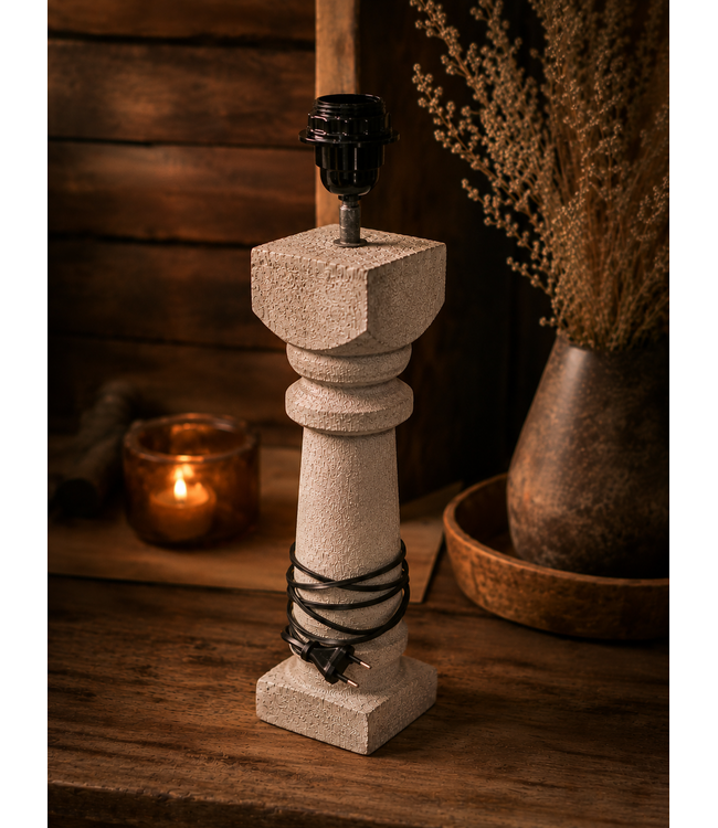 ## wordt niet verzonden - Massief houten baluster lampvoet taupe, maat S - ca. 10 x 10 x 40 (49cm incl. fitting) foto wijkt iets af