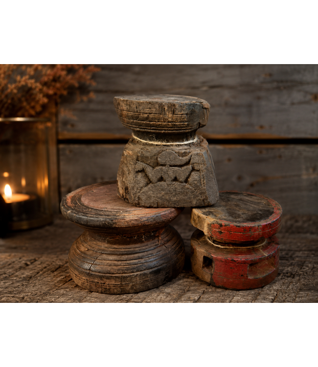 ### mix - Candle holder "Bijni" wood vintage ca. Ø16x12cm - per stuk