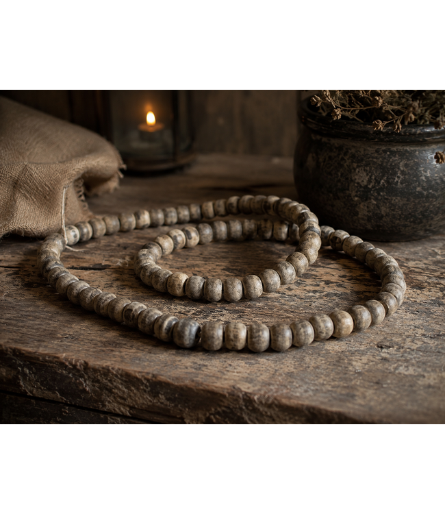 # Houten kralenketting - grijs - L
