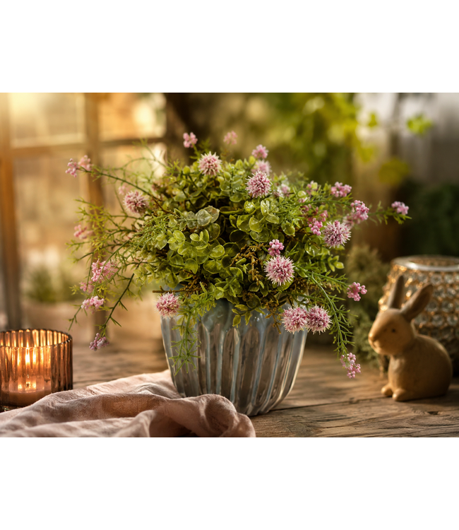 Countryfield # Deco halve bol Echinops/eucalipthus XL roze-20x38x38CM