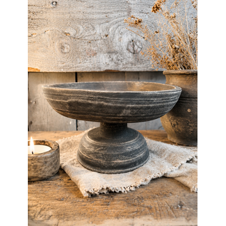 # Donker houten schaal op voet - 25 x 25 x 14 cm