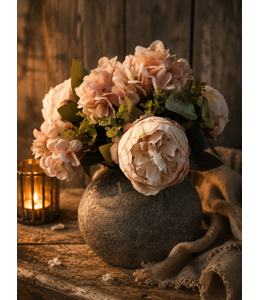 Countryfield # Kunstboeket Peony hydrangea 3x3 zalm