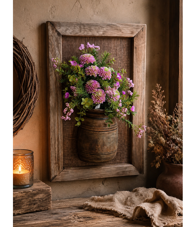 # Mix - Houten wandpaneel met vaas - ca. 51 x 29 cm -per stuk - excl. Bloemen