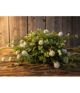 Countryfield @ Kunst deco halve bol Echinops/eucalipthus XL wit-L38B38H20CM