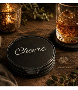 ### Set/4 glazen onderzetters Ø10cm cheers