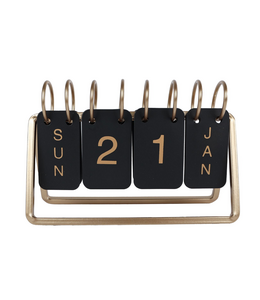 Bureaukalender "Date" zwart/goud metaal 18x6x12,5cm
