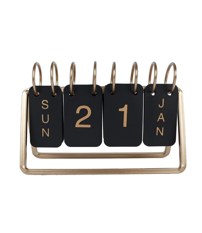 Bureaukalender "Date" zwart/goud metaal 18x6x12,5cm
