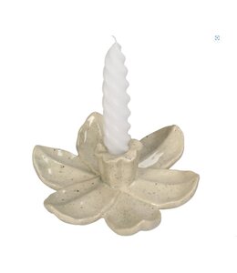 Candle stick flower stoneware beige 17x17x4.5cm