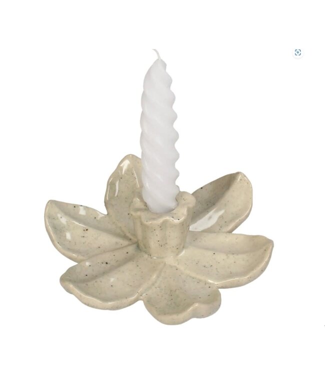 Candle stick flower stoneware beige 17x17x4.5cm