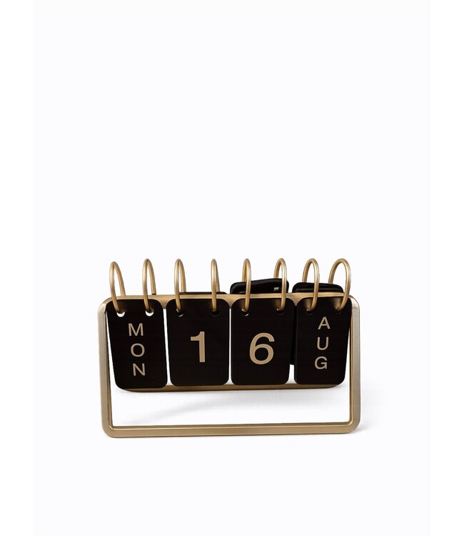 # Bureaukalender "Date" zwart/goud metaal 18x6x12,5cm
