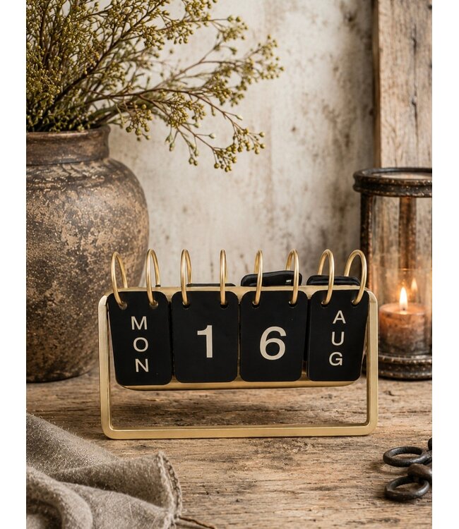 # Bureaukalender "Date" zwart/goud metaal 18x6x12,5cm