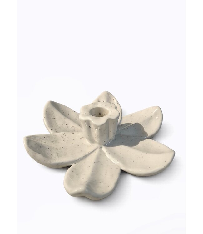 # Candle stick flower stoneware beige 17x17x4.5cm