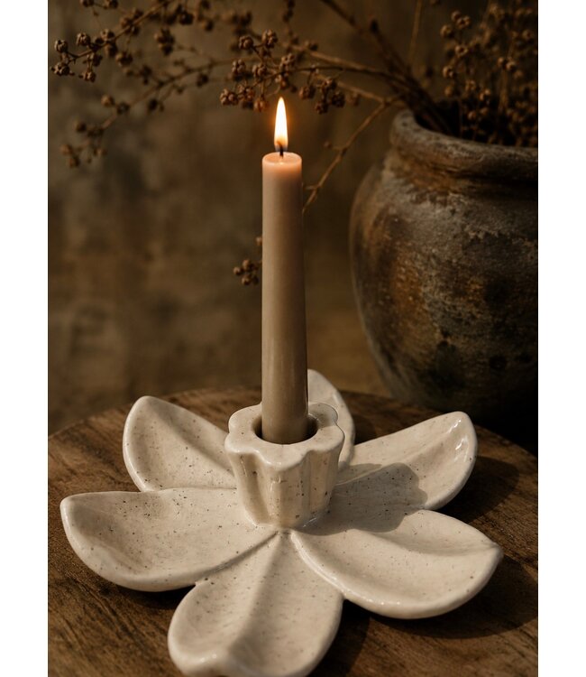 # Candle stick flower stoneware beige 17x17x4.5cm