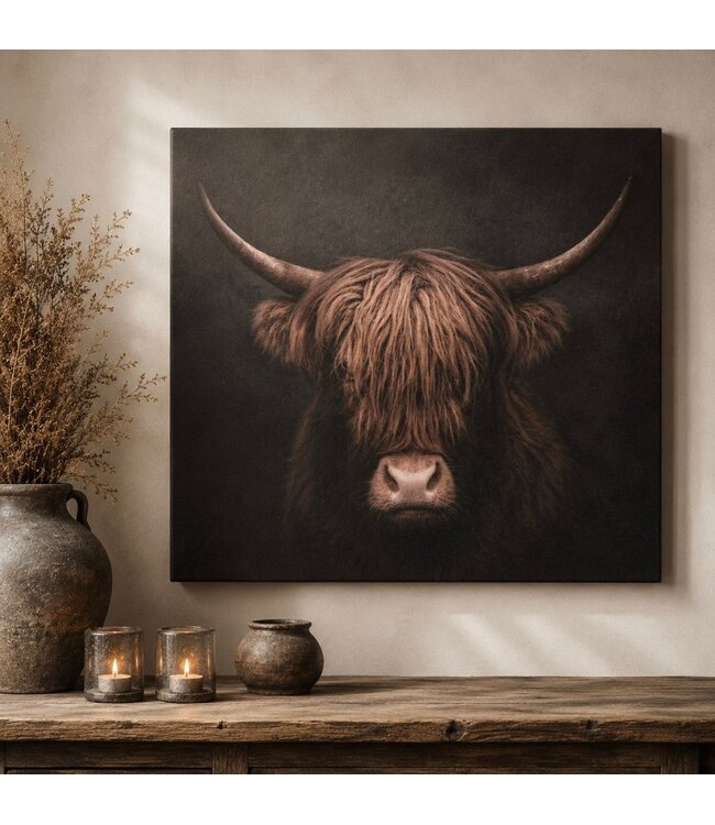 # Schilderij hooglander donker - canvas - 50 x 40 cm
