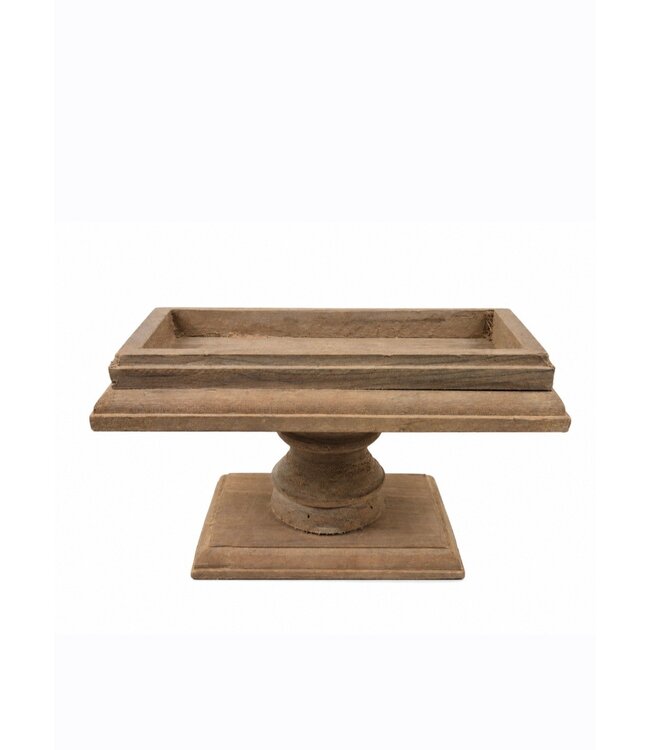 # Bruin houten plateau op voet - 27 x 15 x 15 cm