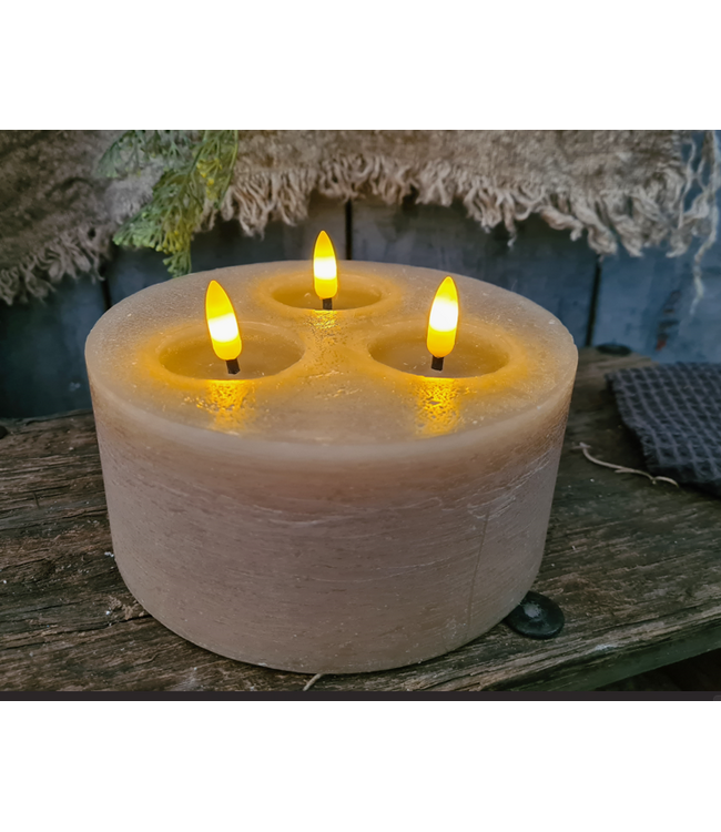 Countryfield # Led kaars Beige - 3 vlammen - 15 x 7 cm