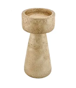 Aardewerk kaarsenstandaard beige 10x10x20cm
