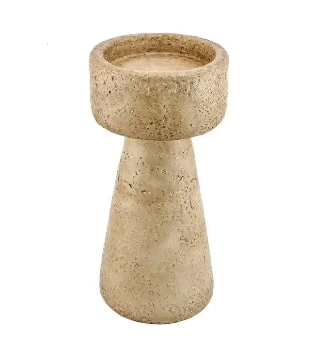 Aardewerk kaarsenstandaard beige 10x10x20cm