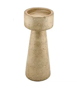 Aardewerk kaarsenstandaard beige 10x10x25cm