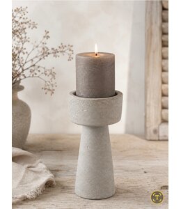 Aardewerk kaarsenstandaard beige 10x10x25cm