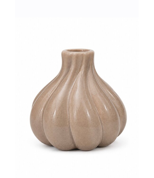 Aardewerk kaarsenstandaard single beige wb - 10x10x10cm