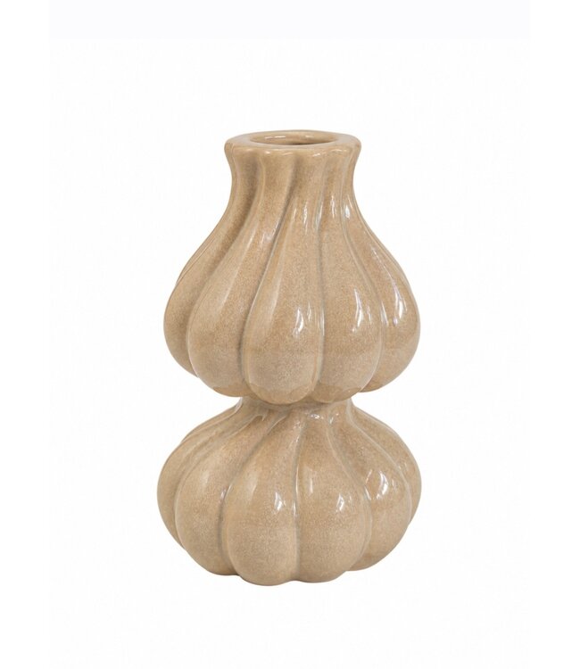 Aardewerk kaarsenstandaard duo beige - 9x9x15cm