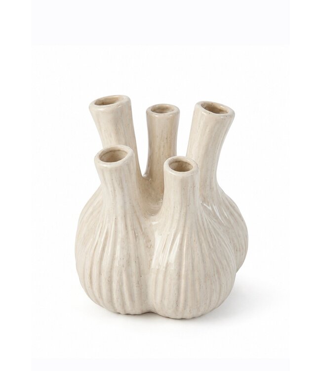 Aardewerk tulpenvaas garlic beige - 18x18x18,5cm