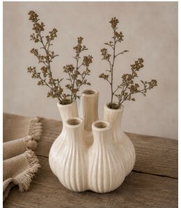 Aardewerk tulpenvaas garlic beige - 18x18x18,5cm