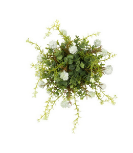 Countryfield Kunst deco halve bol Echinops/eucalipthus L wit-L30B30H15CM