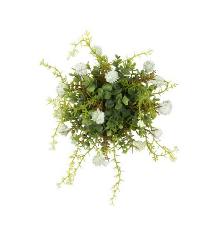 Countryfield @ Kunst deco halve bol Echinops/eucalipthus L wit-L30B30H15CM